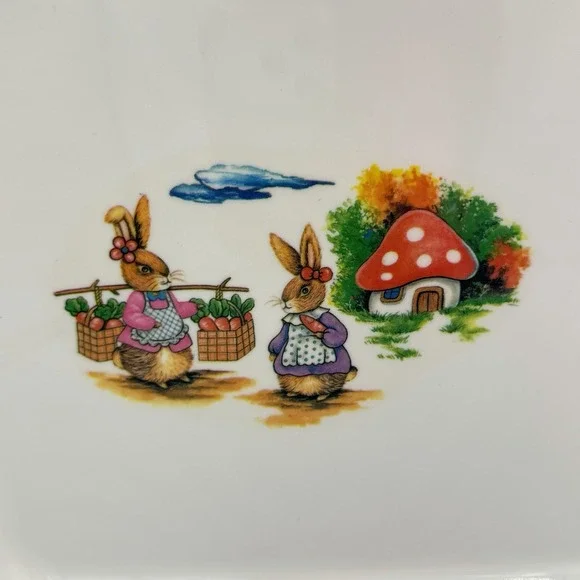 Easter Bunny Melamine Serving Tray Mushroom Farm Cottagecore Spring Decor 10x13 - Picture 2 of 6